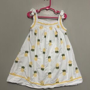 Tommy Bahama Pineapple Dress Girls 6 White Yellow Embroidered Cotton Excellent